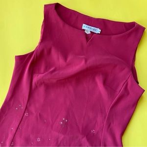 Vintage 90's Dark Pink Floral Embellished Boatneck Sleeveless Dress